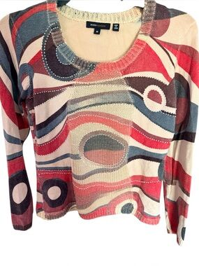 BCBGMAXAZRIA Multicolor Abstract Wave Knit Sweater Vintage Sz. M